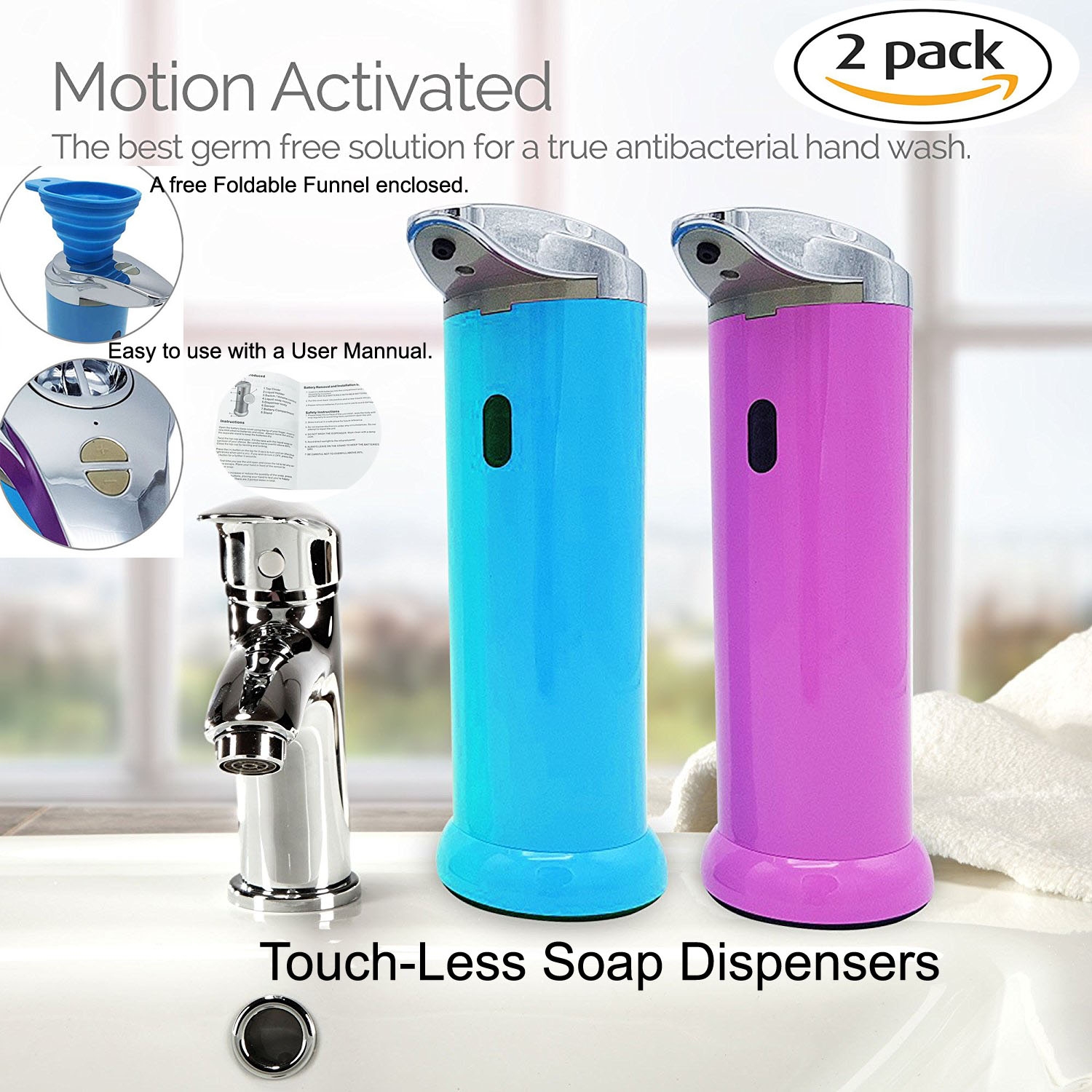 SPECIEN 2 Pack Sensor Motion Activated Touch Free/Touch Less Soap Sanitizer Dispensers…